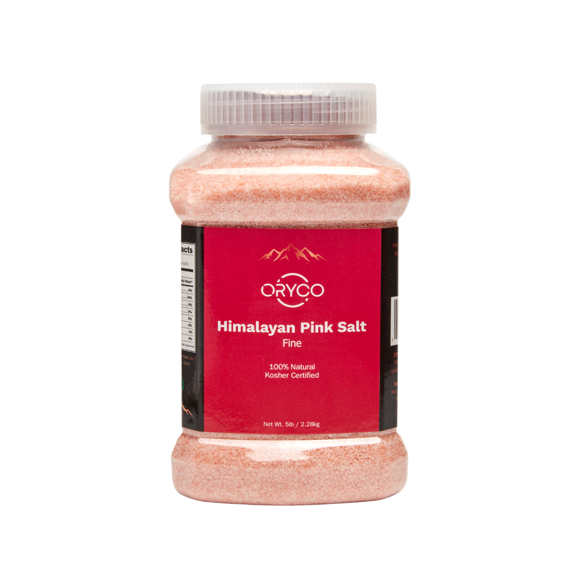 Jar of Oryco Himalayan Pink Salt on a white background