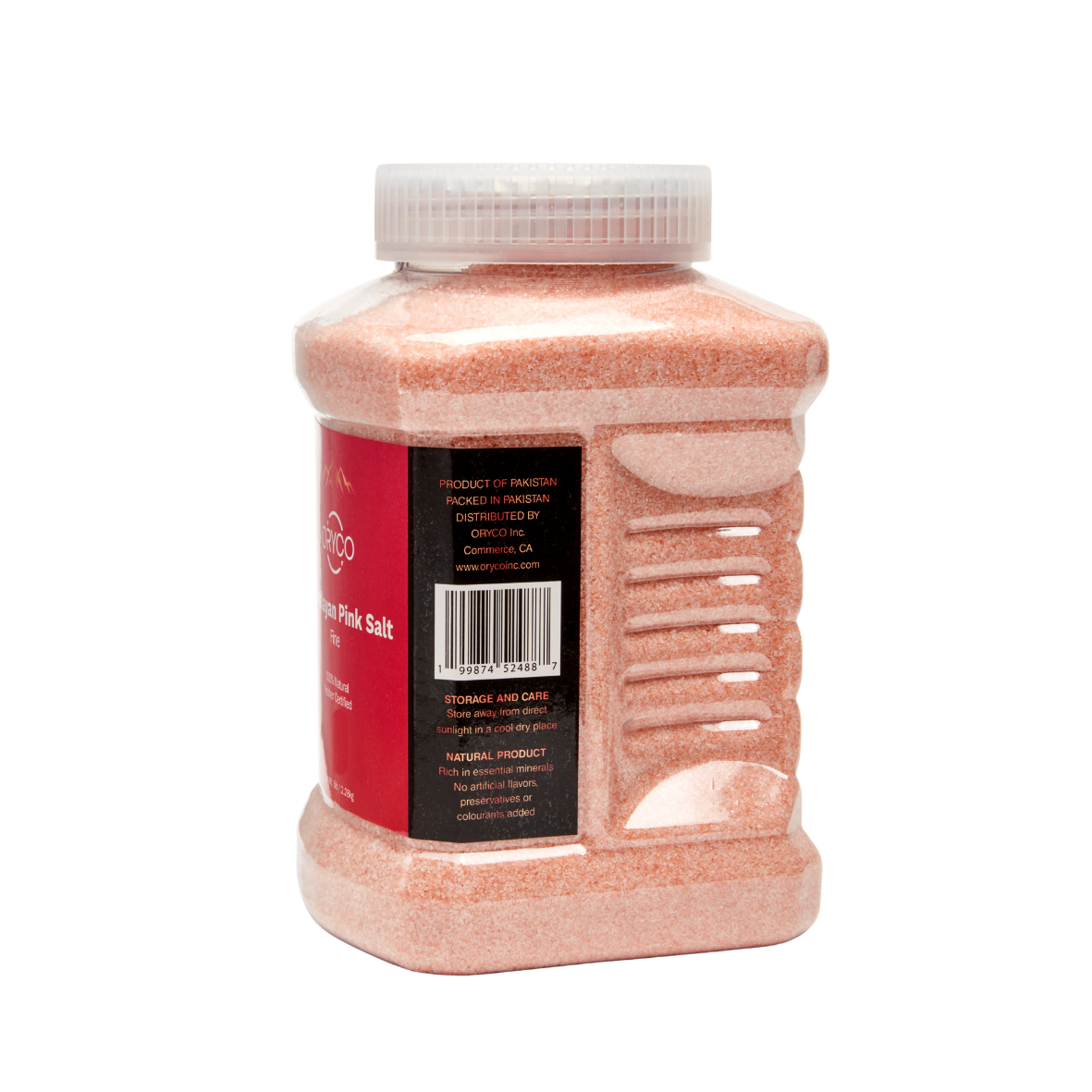 Pink salt container with a label on a white background