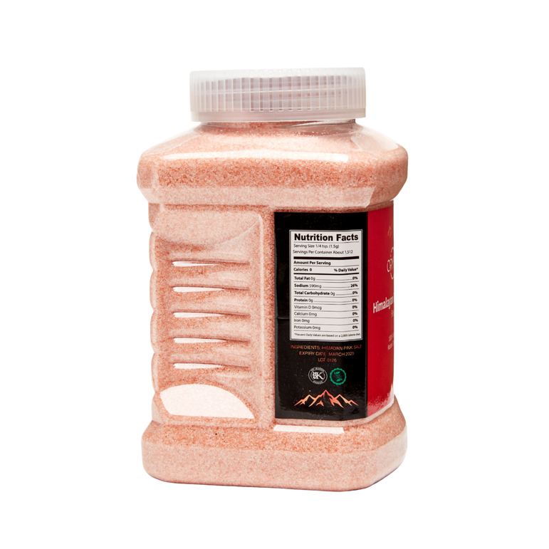 Pink seasoning container with a label on a white background