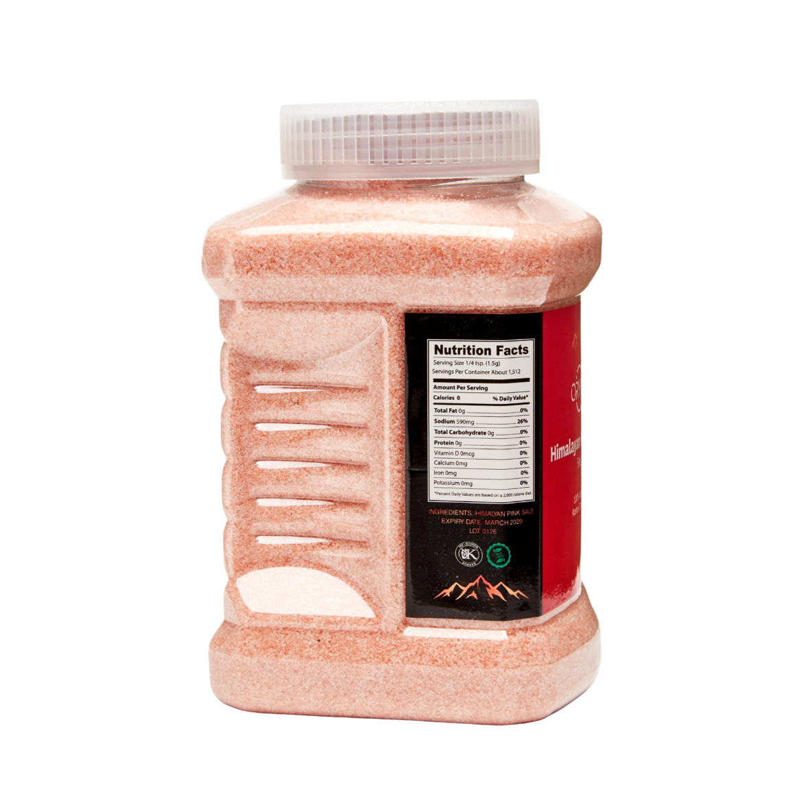 Pink seasoning container with a label on a white background