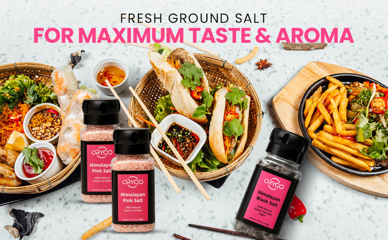 ORYCO Himalayan Salt Grinder Bundle – 2 Pink & 1 Black (17.64 oz Each)
