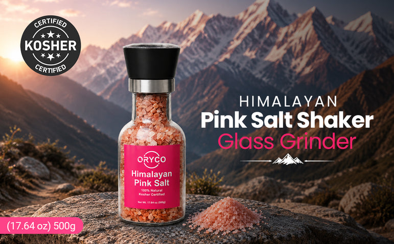ORYCO Himalayan Pink Salt Coarse Glass Refillable Grinder – 17.64 oz (500 g)