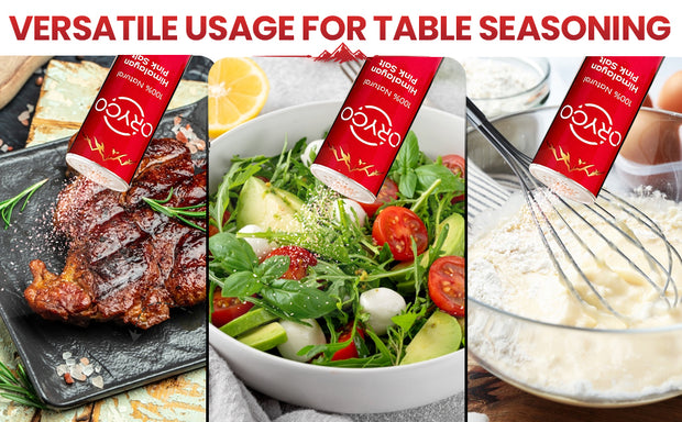 Table seasoning packets being used on food with text 'Versatile Usage for Table Seasoning