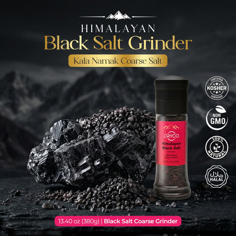 ORYCO Himalayan Black Salt Coarse Grinder – 13.4 oz